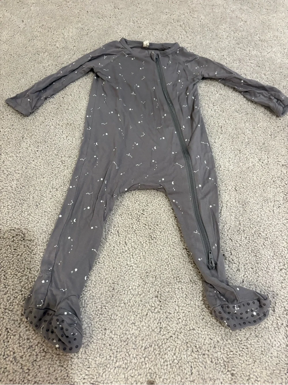 Quincy Mae Grey Footed Zip One-Piece Pajama with White Star Dots